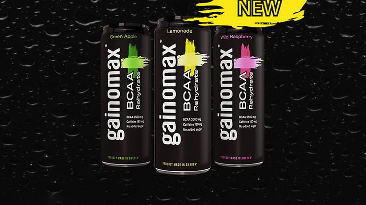 Goda och funktionella nyheter från Gainomax; Gainomax BCAA+ Rehydrate Wild Raspberry, Lemonade, Green Apple