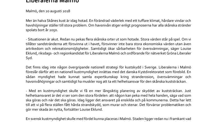 L: Tillsätt en kustmyndighet med säte i Malmö 