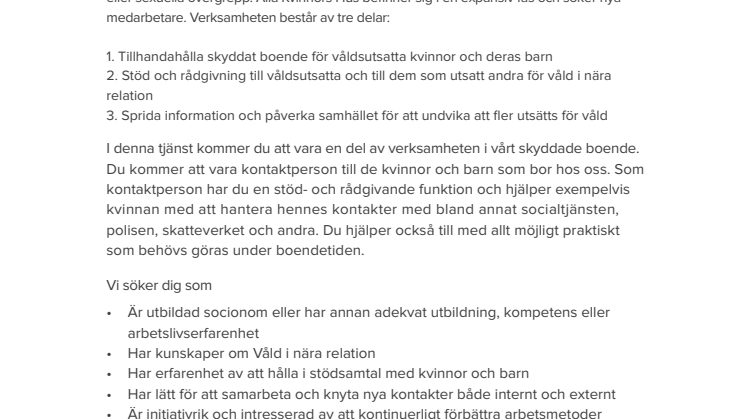 Vill du jobba som kontaktperson i vårt skyddade boende?