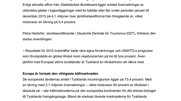 Sjätte rekordresultatet i rad för Tysklands incomingturism