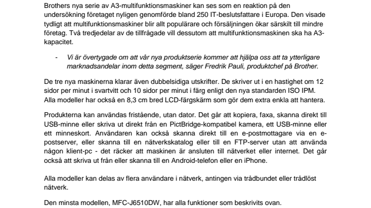 Skriv ut, kopiera och skanna i A3 med nya Svanenmärkta bläckbaserade multifunktionsmaskiner från Brother