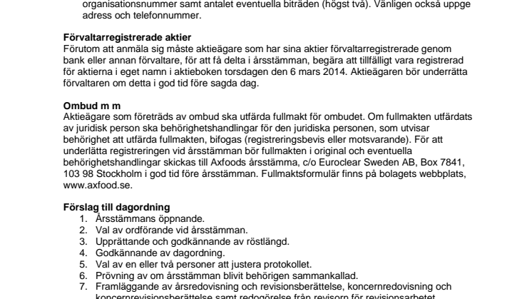  Hela kallelsen till Axfoods årsstämma