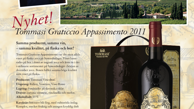 Nyhet - Tommasi Graticcio Appassimento årgång 2011