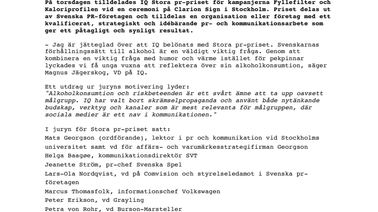 IQ vinnare av Stora pr-priset 2011