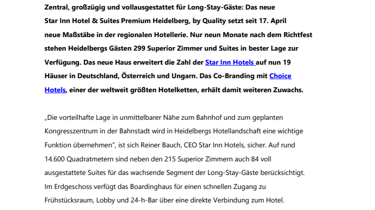 Pünktlich eröffnet: Heidelbergs neues Star Inn Hotel Premium, by Quality 