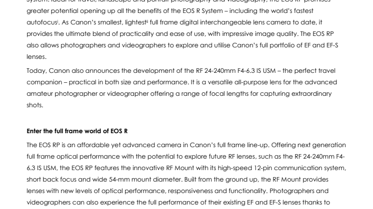 Step into the creative world of EOS R: Canon launches the compact, full frame EOS RP