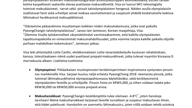 Visa esittelee uudet puettavat maksuvälineet PyeongChangin vuoden 2018 talviolympialaisten yleisölle