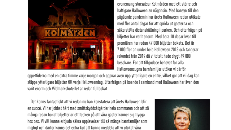 Högt tryck på Halloween på Kolmården - idag släpps fler biljetter