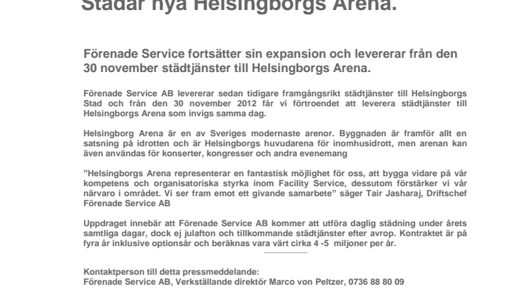 Förenade Service AB - Städar nya Helsingborgs Arena
