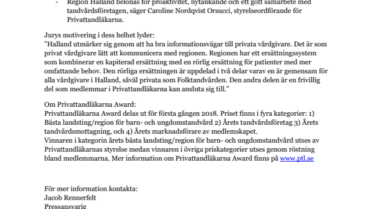 Region Halland - årets bästa landsting för barntandvård
