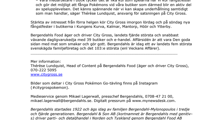 Stort intresse för City Gross Pokémon Go-fångstfester 