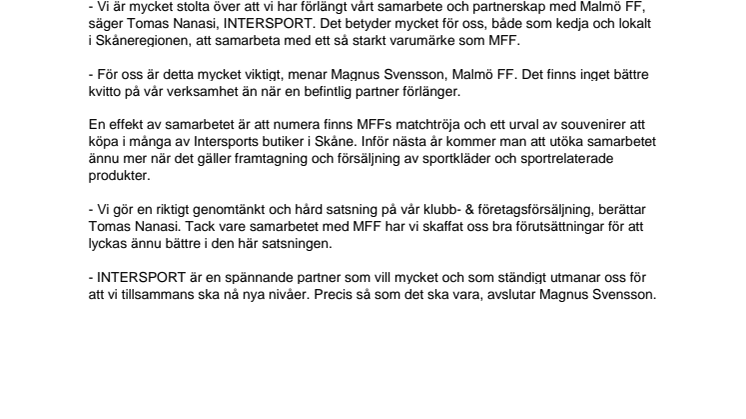 Malmö FF och INTERSPORT förlänger samarbetet
