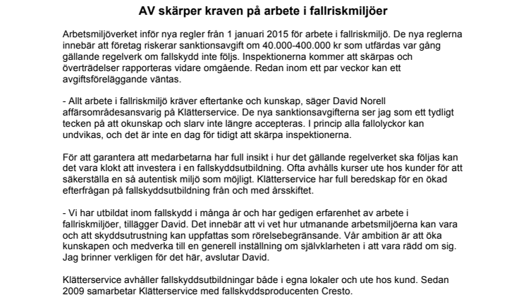 AV skärper kraven på arbete i fallriskmiljöer