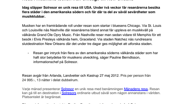 Månadens resa med Solresor: Resa i musikens tecken från Chicago till New Orleans