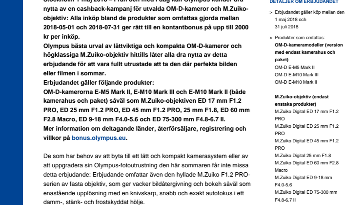 Få valuta för pengarna denna sommar med cashback på fotoutrustning från Olympus!
