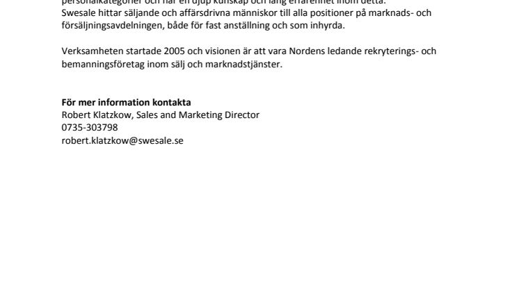 Swesale - Nordens ledande rekryterings- och bemanningsföretag inom sälj och marknadstjänster