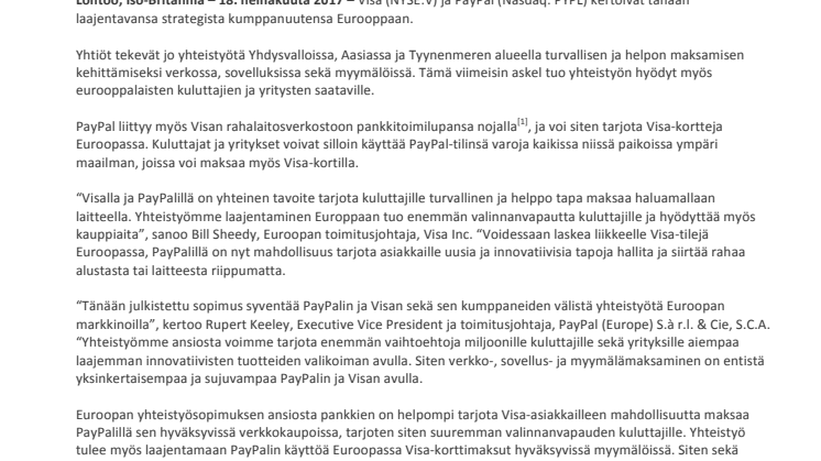 Visa ja PayPal laajentavat yhteistyötään Eurooppaan