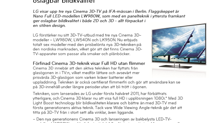 Nano Full LED-TV med Cinema 3D från LG ger oslagbar bildkvalitet