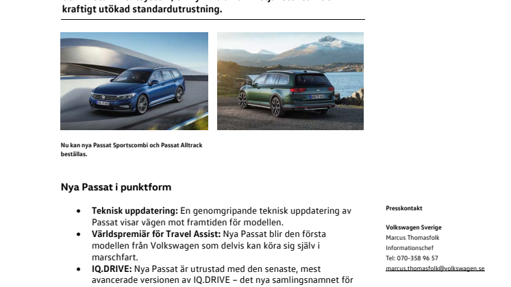 Säljstart för nya Volkswagen Passat – mer digital, mer komfortabel och mer utrustad