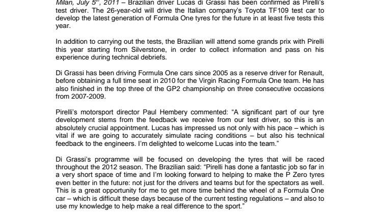 Lucas di Grassi är Pirellis nya testförare 
