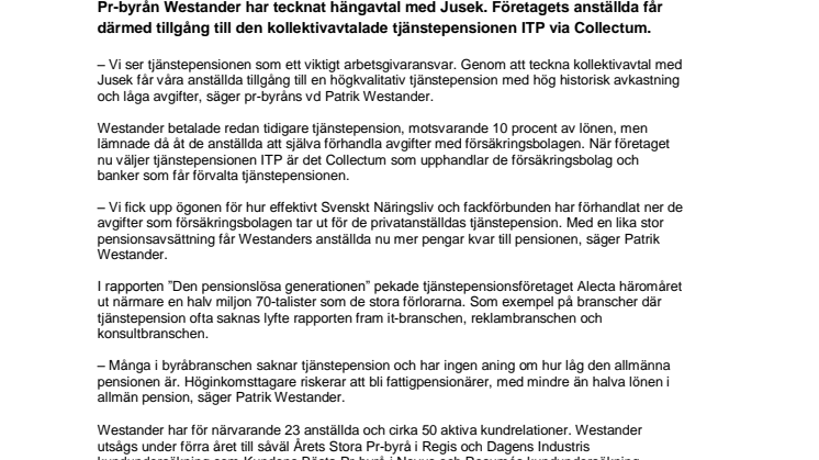 Westander väljer tjänstepensionen ITP