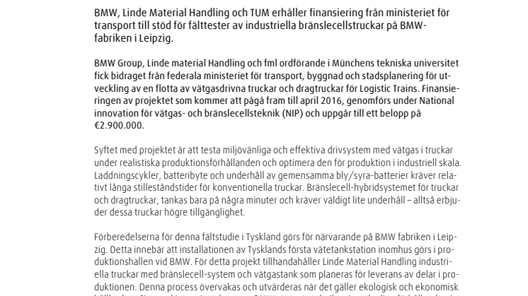 Vätgasdrivna industritruckar och dragtruckar för användning i bilproduktion