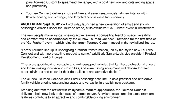 Ford Reveals Stylish, Practical New Tourneo Connect; Spacious People-Mover Helps Drive Tourneo Transformation