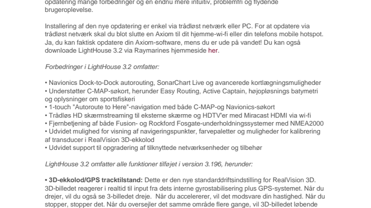Raymarine Axiom-softwareopdatering: Den nye LightHouse 3.2 tilbyder yderligere forbedringer