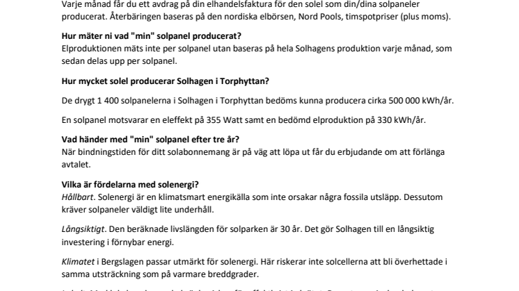 Vanliga frågor och svar om solabonnemang i Solhagen i Torphyttan