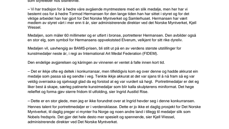 Norsk medaljegravør i finalen for internasjonal kunstpris