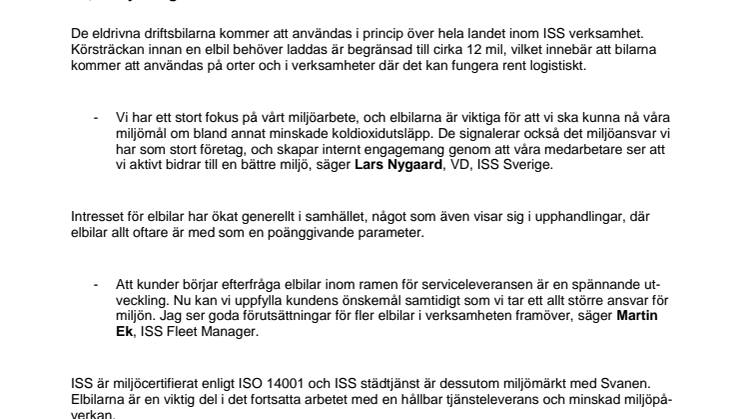 ISS satsar på elbilar för minskad miljöpåverkan