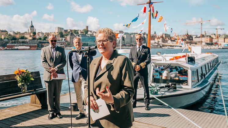 Karin Wanngård vid invigningen av E/S Prins Daniel. Fotograf: Amanda Jona