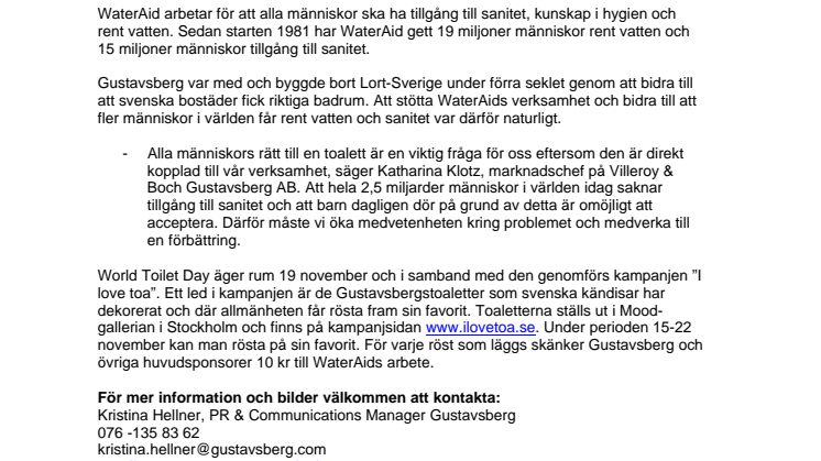 Älska din toalett! En uppmaning från WaterAid och Gustavsberg inför World Toilet Day