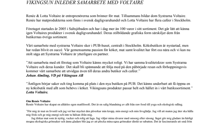 Vikingsun inleder samarbete med Systrarna Voltaire