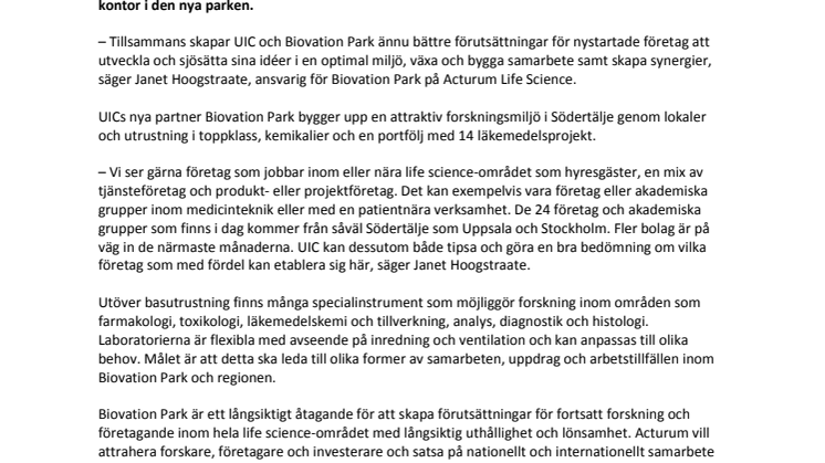 Acturums Biovation Park ny partner till UIC