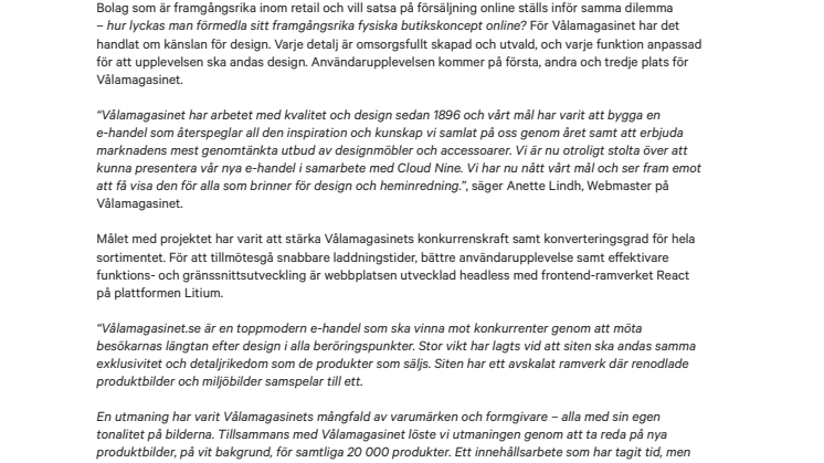 Vålamagasinet släpper ny e-handel tillsammans med Cloud Nine