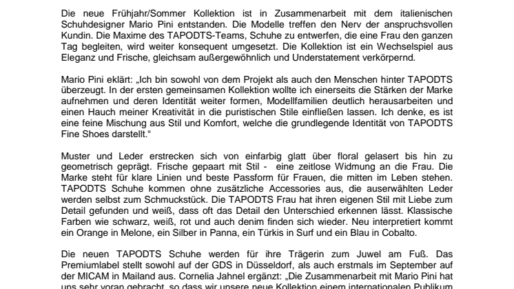 TAPODTS überzeugt mit inspirierenden Schuhen  in einem Wechselspiel aus Eleganz und Frische
