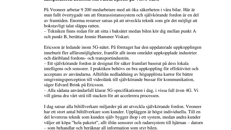 5G-uppkoppling skapar nya möjligheter för självkörande bilar