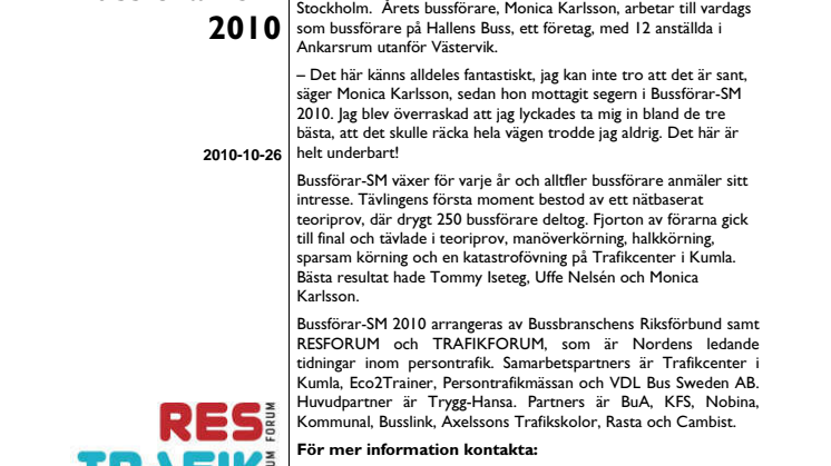 Monica Karlsson vann Bussförar-SM 2010