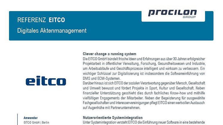 procilon Referenzblatt | EITCO - Integration procilon ERV-Software in SIGUV DMS