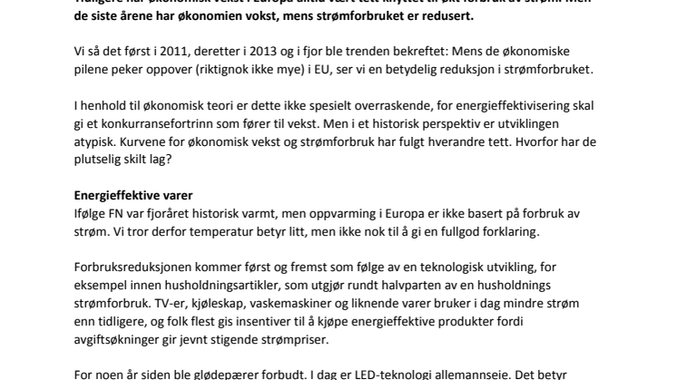 Økonomisk vekst på tross av lavere strømforbruk