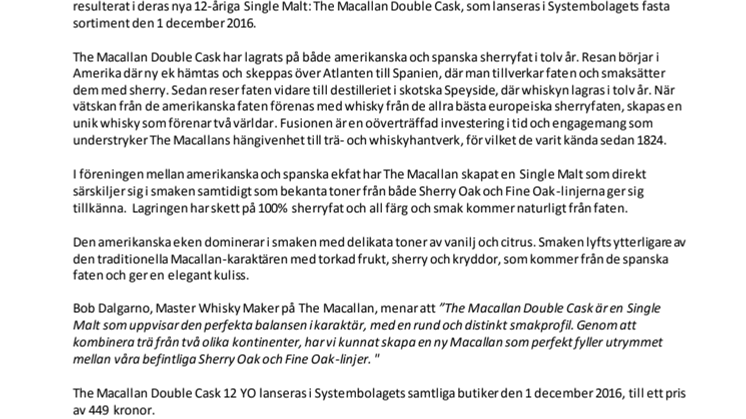 MACALLAN DOUBLE CASK – TVÅ VÄRLDAR, EN MACALLAN