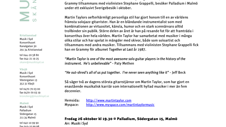 Martin Taylor – grammybelönad jazzgitarrist på exklusivt Sverigebesök!