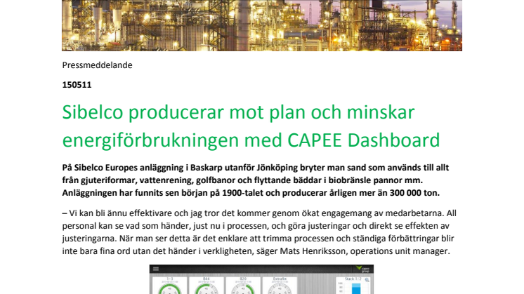 Sibelco minskar energiförbrukningen med CAPEE Dashboard