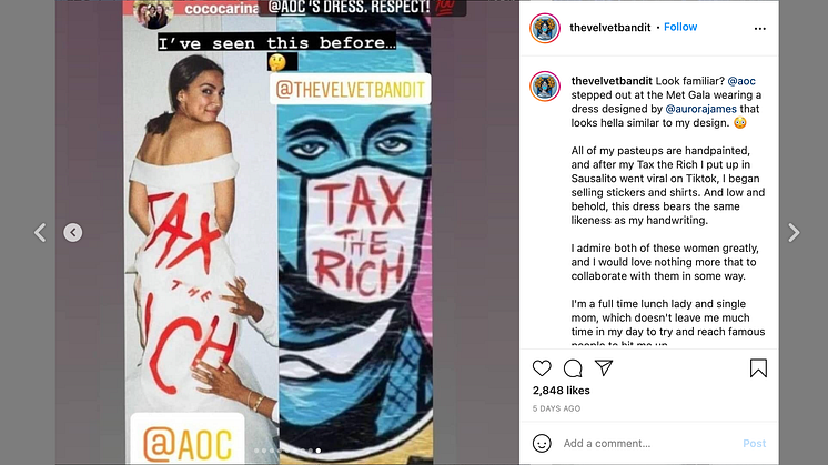 Screenshot of The Velvet Bandit's Instagram page