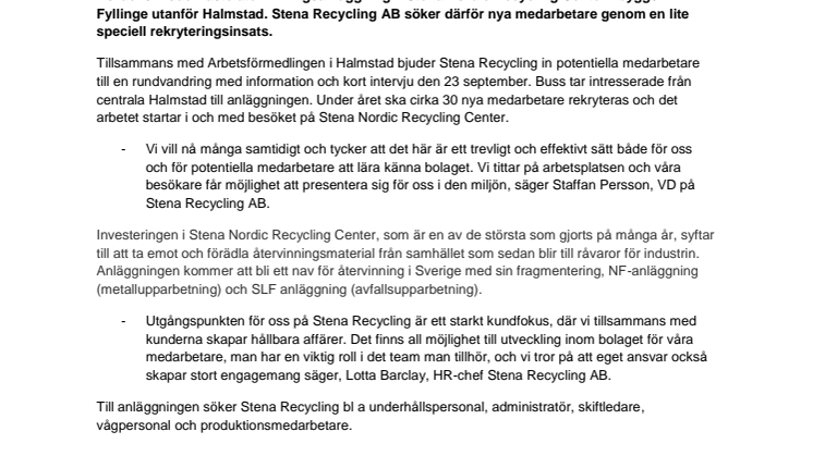 Stena Recycling AB rekryterar stort till Halmstad