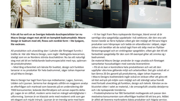 Macro Design lanserar nyskapande badrumsmöbler