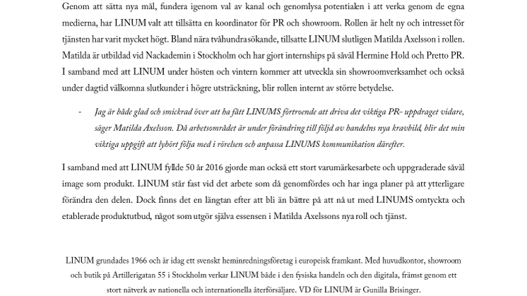 Nytt ansikte på LINUM  