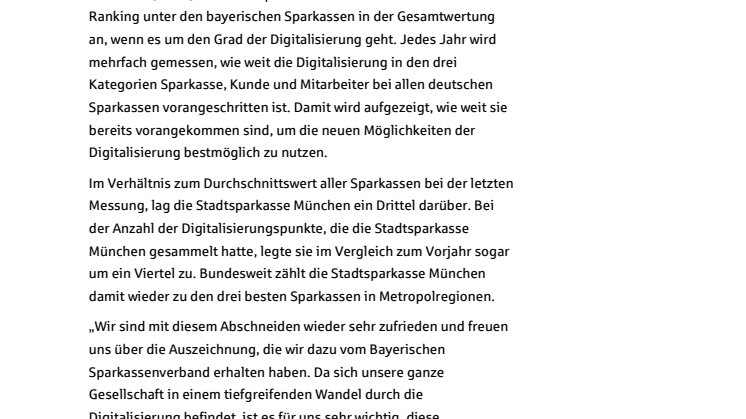 Top-Werte bei der Digitalisierung für die Stadtsparkasse München