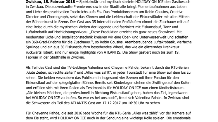 Premiere in Zwickau: HOLIDAY ON ICE feiert den Mythos von ATLANTIS